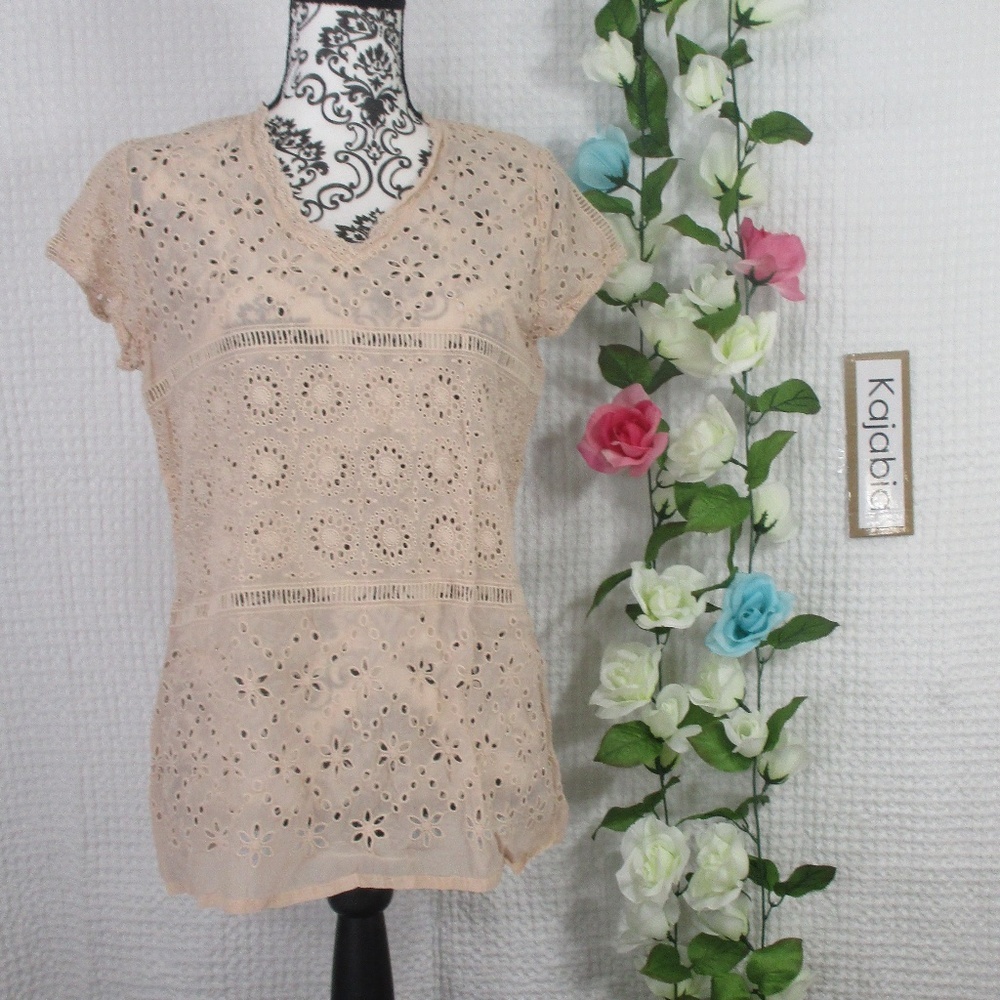JOHNNY WAS Rayon Eyelet Top Size Small